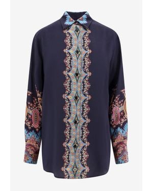 Etro Paisley Print Crepe De Chine Long-Sleeved Shirt - Blue