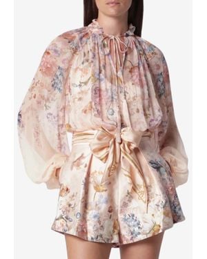 Zimmermann Valiant Floral Print Ruffled Blouse - Pink