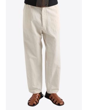 Prada Chambray Straight-Leg Pants - Natural