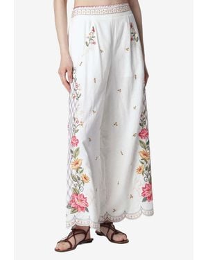 FARM Rio Floral Wide-Leg Pants - White