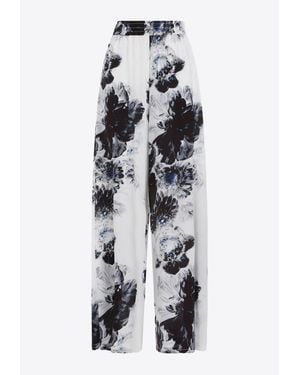 McQueen Floral Silk Pajama Pants - White