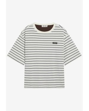 Tシャツ・カットソー MiuMiu FW25 Miu Miu Cotton T-shirt (MJN580SOOO 17Z9 F0304) Miu Miu T-Shirts − Sale: up to −28% | Stylight