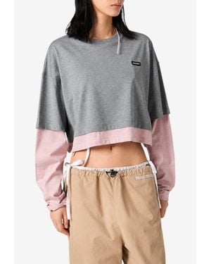 Miu Miu Long-Sleeved Layered T-Shirt - Grey