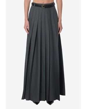 Self-Portrait Pleated Maxi Skirt With High Slit - Black