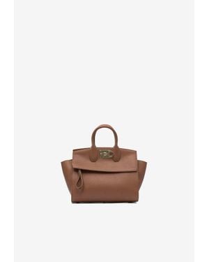 Ferragamo Medium Studio Grained Leather Tote Bag - White