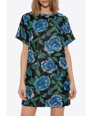 KENZO Peonies Print Mini T-Shirt Dress - Green