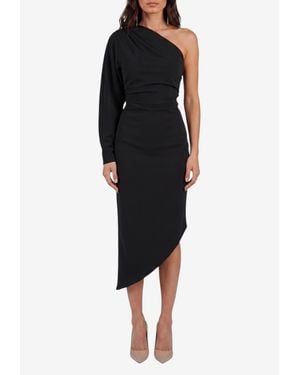 FEDERICA TOSI Asymmetric One-Shoulder Midi Dress - Black