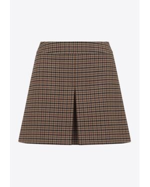 Celine Checked Wool Mini Skirt - Brown