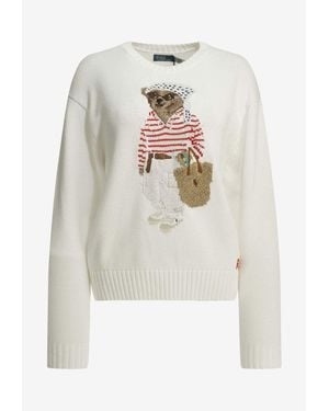 Polo Ralph Lauren Polo Bear Intarsia Knit Sweater - White