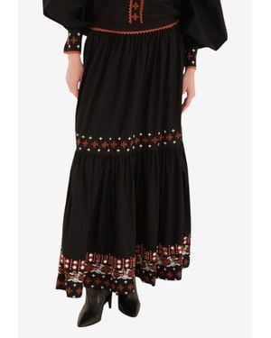 FARM Rio Embroidered Tiered Maxi Skirt - Black