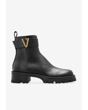 Versace Leather Ankle Boots - Black