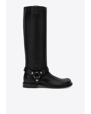 Loewe Campo Biker Leather Knee-High Boots - Black