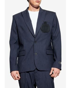 Balmain Pinstriped Wool Single-Breasted Blazer - Blue