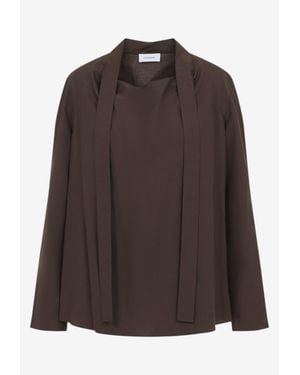 Lemaire Relaxed Silk Ascot Blouse With Scarf - Brown