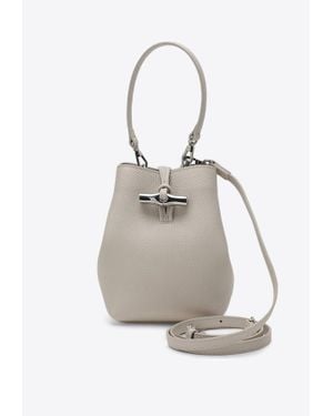 Longchamp Mini Le Roseau Essential Leather Bucket Bag - Gray