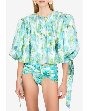 Chloé Floral Print Cropped Blouse - Blue