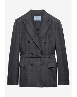 Prada Double-Breasted Wool Blazer - Black