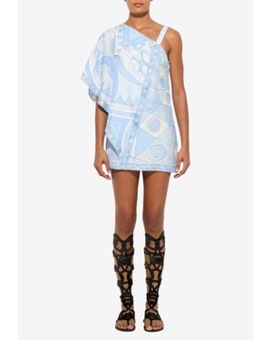 PUCCI Occhi And Vivara Print One-Shoulder Silk Mini Dress - Blue