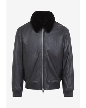 Yves Salomon Leather Bomber Jacket - Black