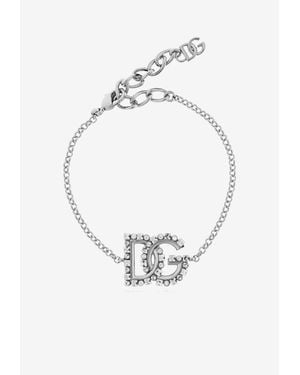 Dolce & Gabbana Embellished Dg Logo Bracelet - White