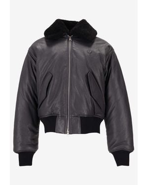 Ami Paris Zipped Leather Jacket - Black