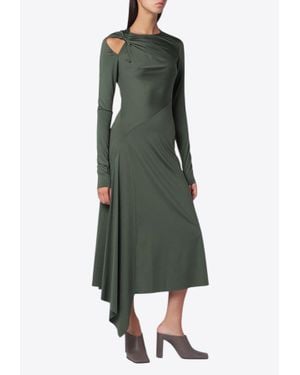Victoria Beckham Asymmetric Draped Midi Dress With Cut-Out - Green