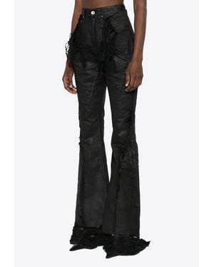 Rick Owens Slivered Bootcut Frayed Jeans - Black