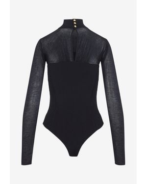 Elisabetta Franchi Mock-Neck Semi Sheer Bodysuit - Blue