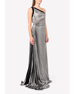 Mugler Pleated Lamé One-shoulder Side Slit Dress - Gray