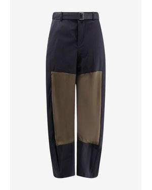 Sacai Belted Wool-Blend Pants - Blue