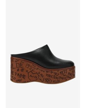 Chloé Maxime 80 Leather Wedge Mules - Brown
