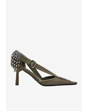 Prada 45 Crystal Embellished Canvas Pumps - Green