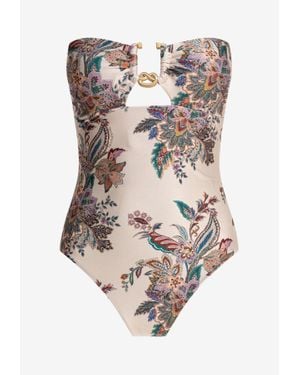 Zimmermann Rhiannon Knot Floral Print One-Piece Swimsuit - Natural