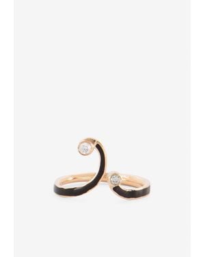 Djihan 18-Karat Rose Curved Ring With Diamonds - White