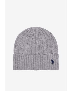 Ralph Lauren Cable Knit Wool Beanie Hat - Gray