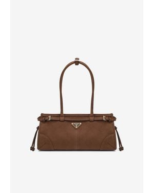 Prada Medium Bonnie Suede Leather Shoulder Bag - Brown
