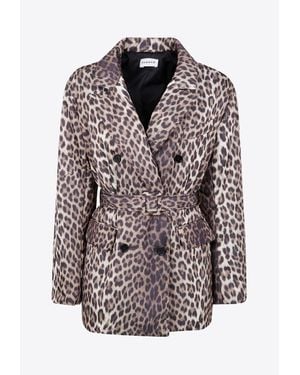 P.A.R.O.S.H. Double-Breasted Leopard Print Belted Jacket - Grey