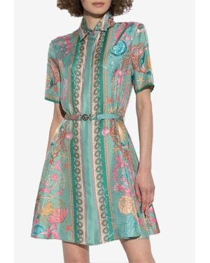 Versace Underwater Barocco Mini Shirt Dress - Green
