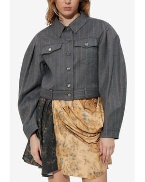 Ganni Pinstripe Denim Jacket - Gray