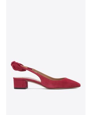 Aquazzura Very Bow Tie 35 Suede Slingback Pumps - Red
