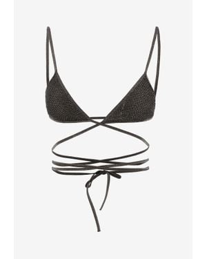 Palm Angels Criss Cross Lurex Bikini Top - Black