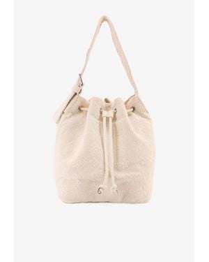 Tory Burch Large T Monogram Terry Canvas Bucket Bag - Natural