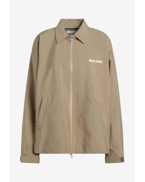 Miu Miu Windbreaker Zip-Up Jacket - Natural