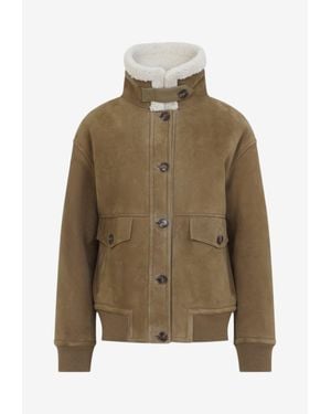 Yves Salomon Suede Leather Buttoned Jacket - Green