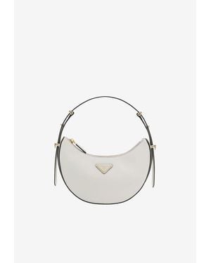Prada Small Arqué Leather Hobo Bag - White