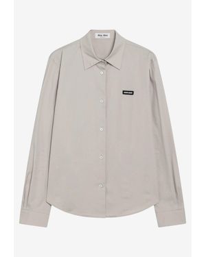 Miu Miu Logo Patch Poplin Shirt - Grey