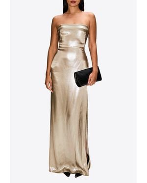 Galvan London Laminated Bandeau Maxi Dress - Natural