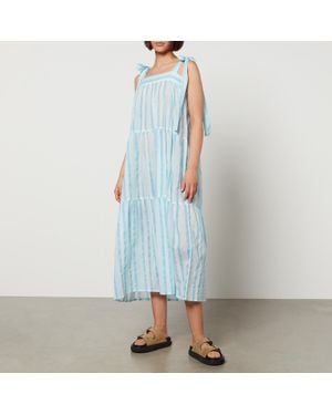 SZ Blockprints Winslow Striped Cotton-Gauze Midi Dress - Blue