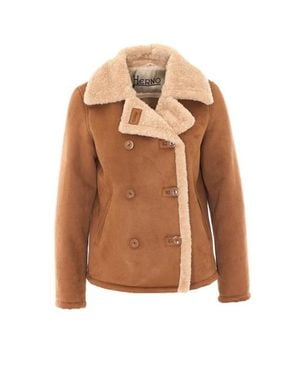 Herno Cappotto Doppiopetto Marrone Effetto Montone