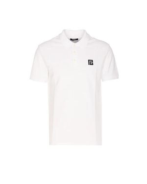 Balmain Polo Con Logo Pb Ricamato - Bianco